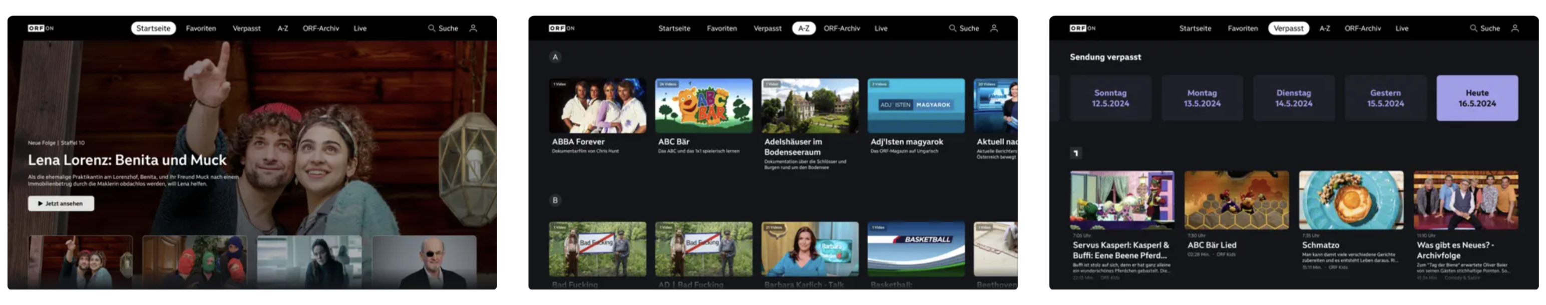 ORF ON — tvOS app screenshots